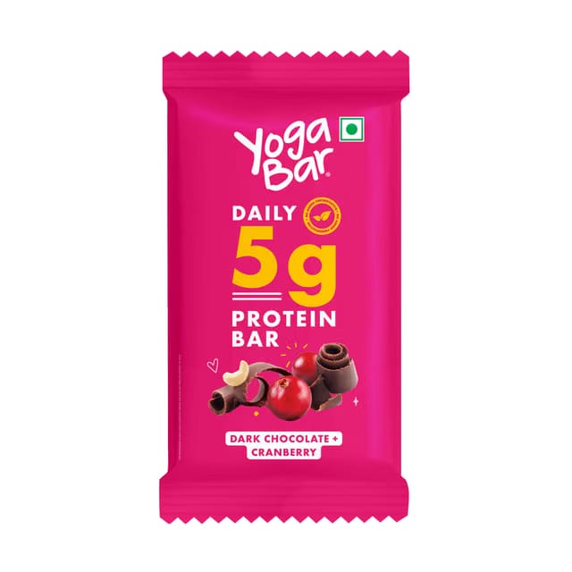 Yoga Bar 5g Protein Bar, Dark Chocolate & Cranberry, Dates, Protein Blend, Cashew, Dark Chocolate