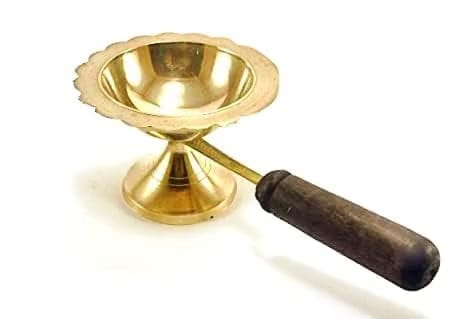 Handcrafted Brass Akhand Diya with Wooden Handle