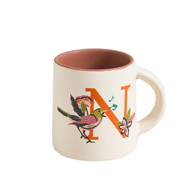 Alphabet Mug N, Alpaca Print Ceramic Monogram Cup, Personalized Coffee and Tea Mug, Stoneware