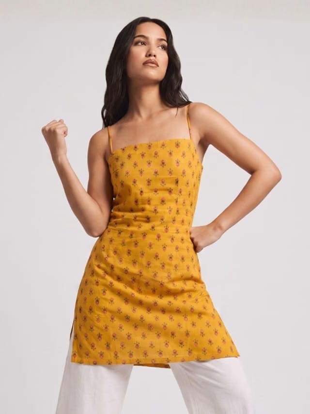 Mustard Noodle Strap Corset Kurti