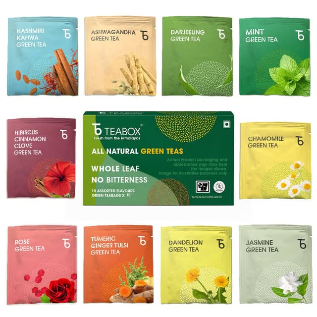 Teabox Assorted 100 Wellness Green Tea Bags - Helps to Detox, Improves Sleep, Skin & Immunity