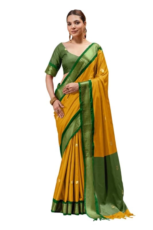 Women Gadwal Silk Cotton Traditional Designer Border Saree With Unstitched Blouse Piece Wedding|Festive|Daily Wear