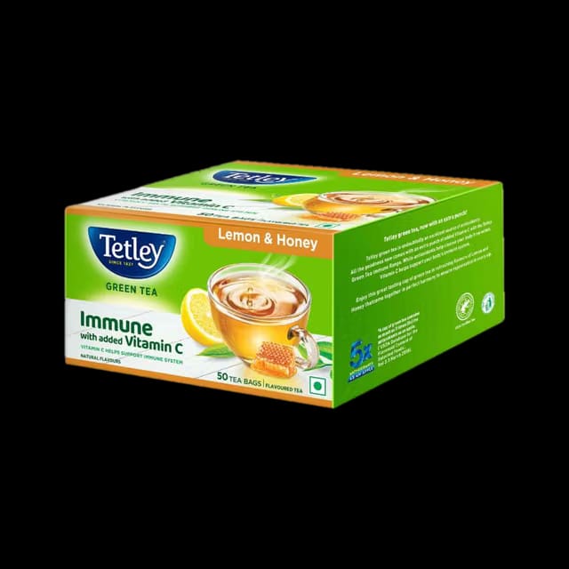 Tetley Lemon & Honey Flavored Green Tea, Immune with Added Vitamin C Green Tea Box