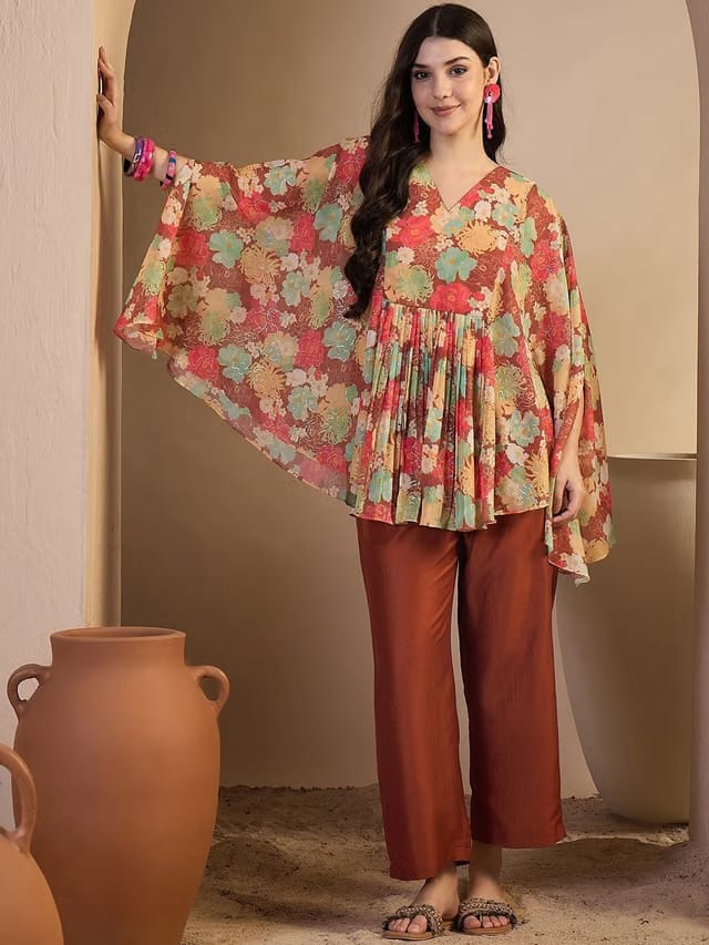 Women Floral Printed Pleated Co-Ords Set