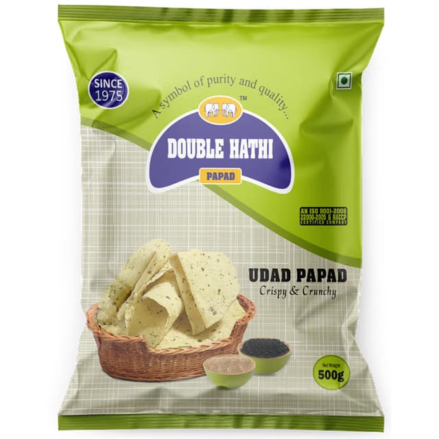 Double Hathi Urad Special Papad 200g - Authentic Indian Snack - Fresh Delicious Taste - Ideal for Meals/Snacks