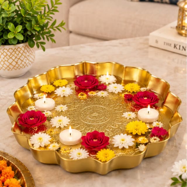 Webelkart Premium Designer Taj Urli Bowl Gold Plated Decorative Urli Bowl with Embossed for Diwali Decor Mandala Design