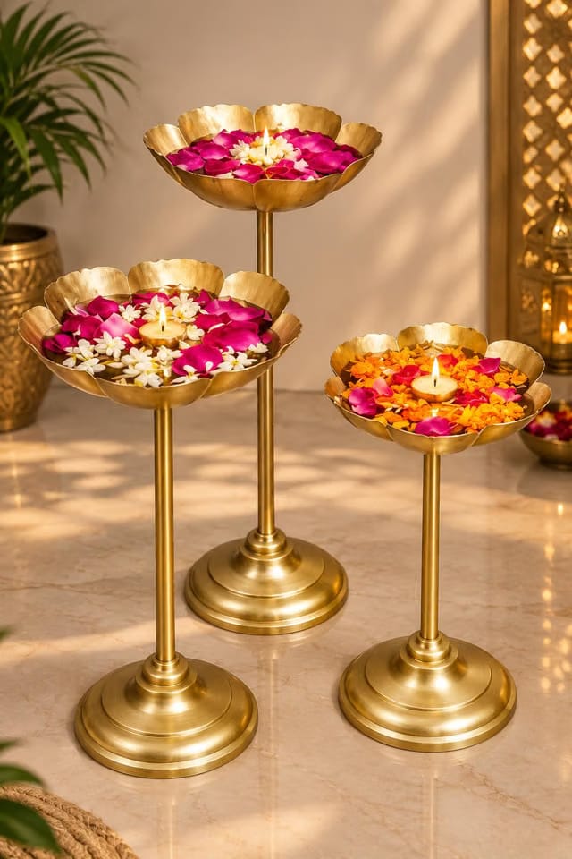 Decorative Urli Bowl Tealight Holder Stand Set of 3