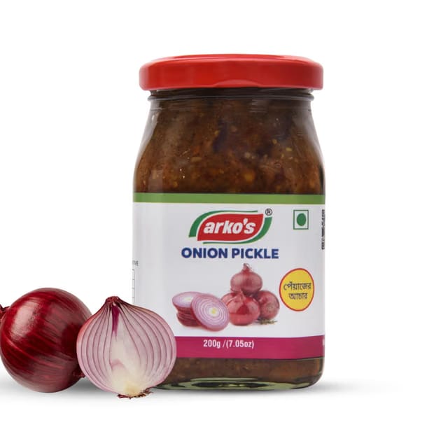 ARKOS Homemade Onion pickle 200 gm with 100% natural ingredients, Hot, Tangy, Sour, & Spicy Onion achaar