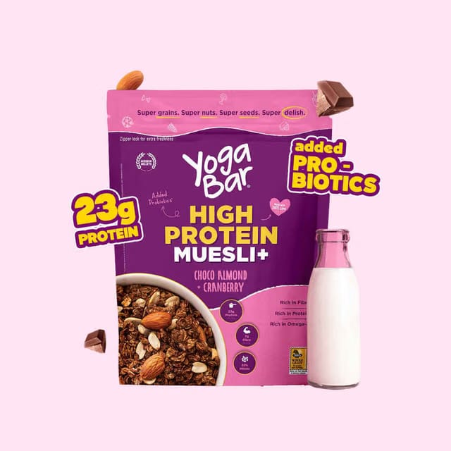 Yoga Bar 23g High Protein Muesli Choco Almond & Cranberry, Added Probiotics, Fibre Rich, Omega - 3