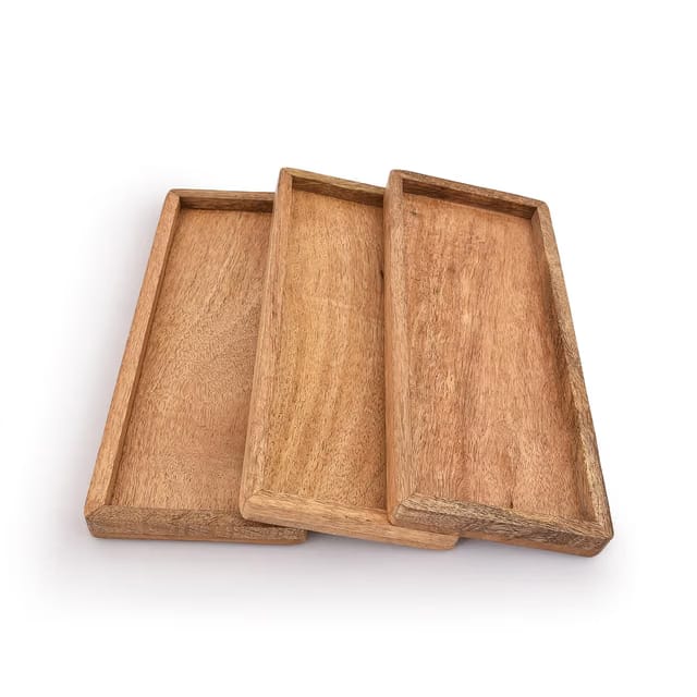 Mango Wood Serving Platter with Raised Edge -Set of 3 for Display Fruit Snacks Appetizer Sushi Food Decorative