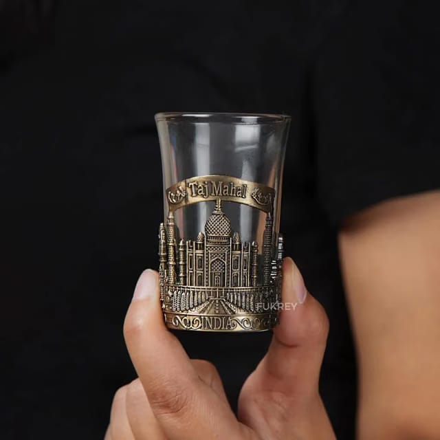Metal Taj Mahal India Souvenir Shot Glass With Gift Box, Fine Indian Handicrafts (Set Of 1 (Bronze Color))