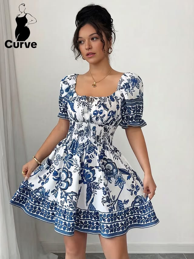 Women's Plus Size Smocked A-Line Dress