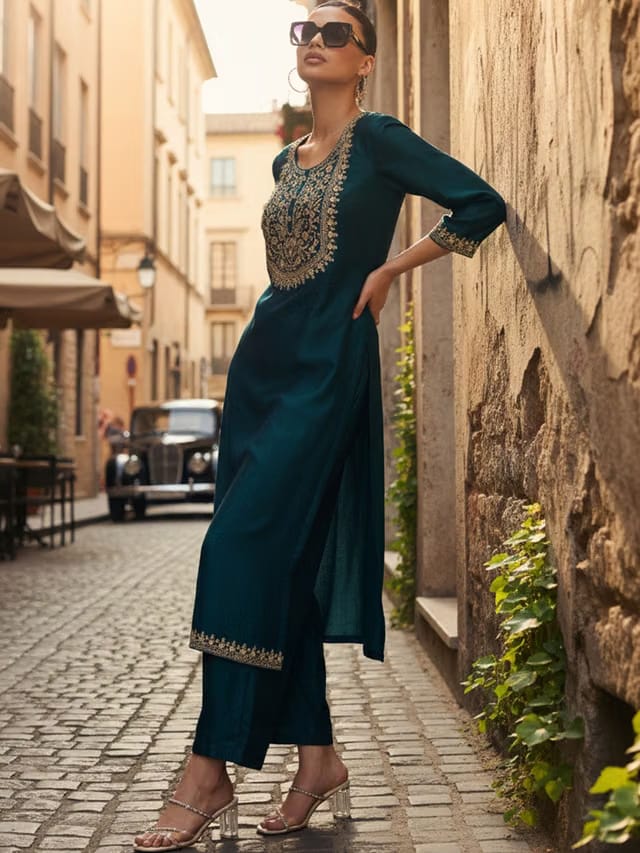 Women Embroidered Sequinned Kurta