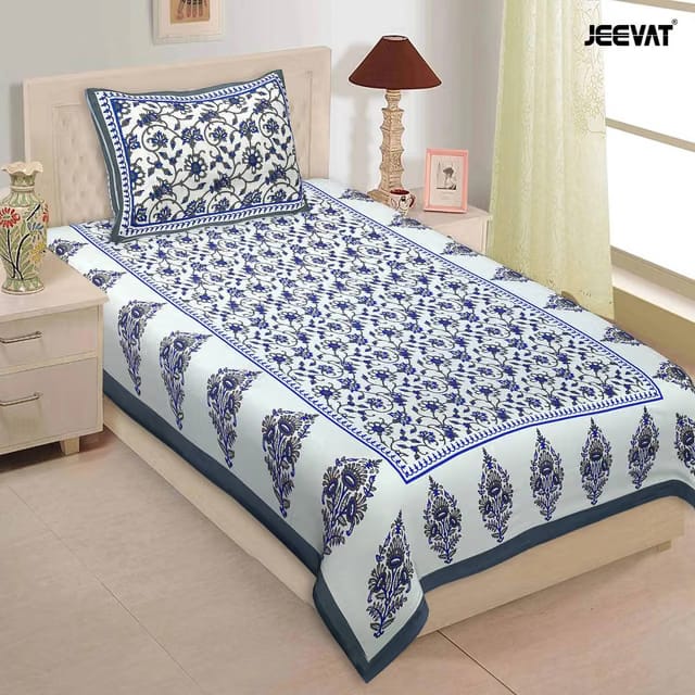 Jeevat Cotton Single Flat 144 TC Jaipuri Prints 1 Bedsheet
