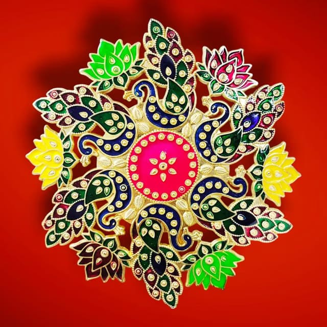 Kapoor Crafts Decorative Traditional Indian Acrylic Rangoli for Floor/Wall/Table,Colourful Embellished Ornament Reusable