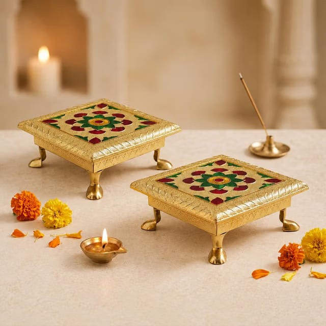 Handcrafted Wooden Meenakari Bajot 4x4 Inch