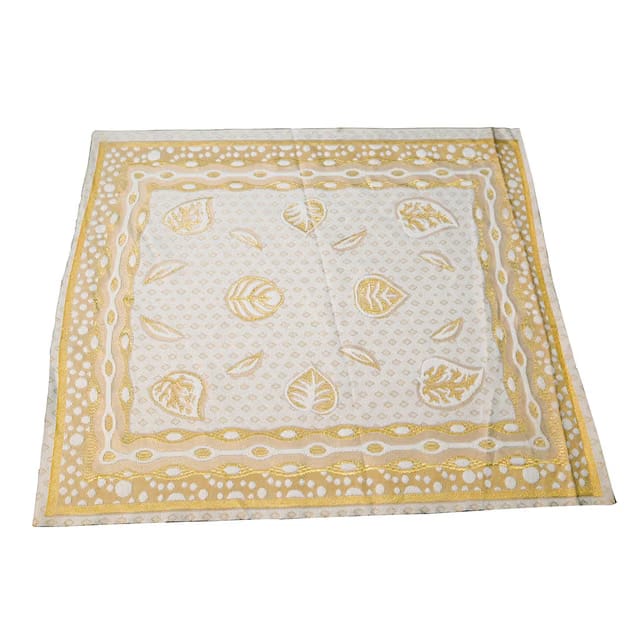 Shivam Enterprises Hand Block/Batik Printed Cotton Square Table Cloth (White Color Base) (Gold, Pack of 4)