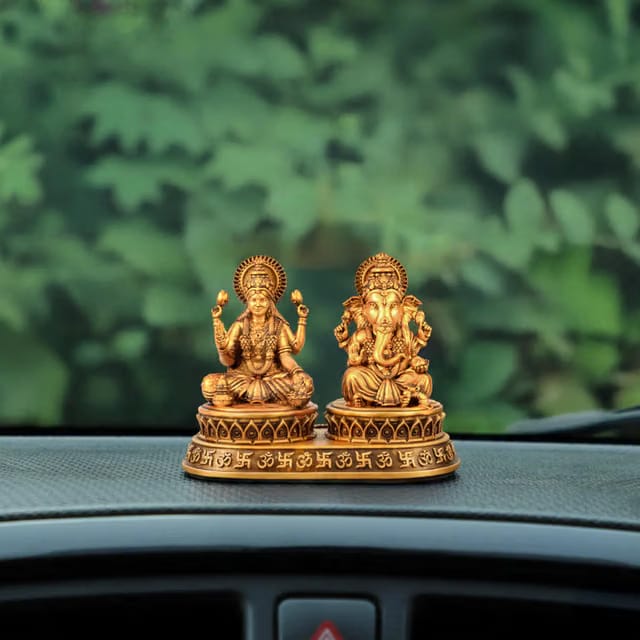 Laxmi Ganesh Idol for Car Daseboard Home Temple and Office Spiritual Polyresin Dhan Sidhi Lakshmi Ganesh Murti for Pooja