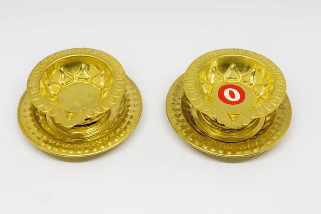 Brass Diyas for Pooja Set of 2 with Plate