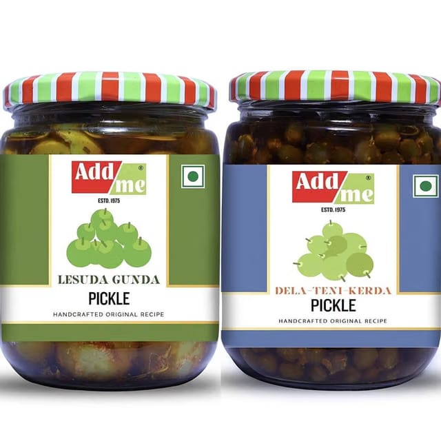 Add me Lasoda Gunda Rajasthani Pickle 500gm + tenti dela ker achar 500 gm Rajasthani marwadi Achaar Combo Mixed Glass