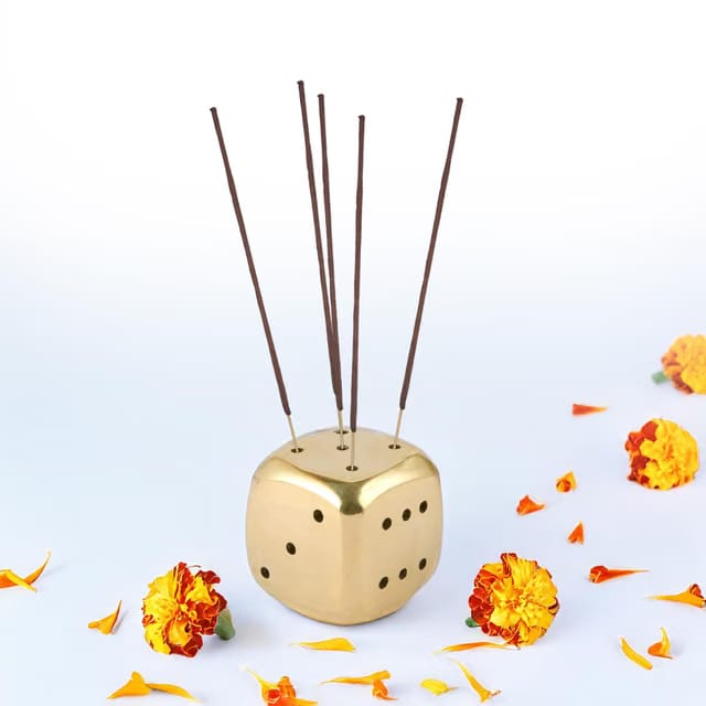 YASHONIDHI Agarbatti Stand, Dice Shape, Made of Brass, Incense Stick Holder (Big Size, 1.25 inch), Golden Shine