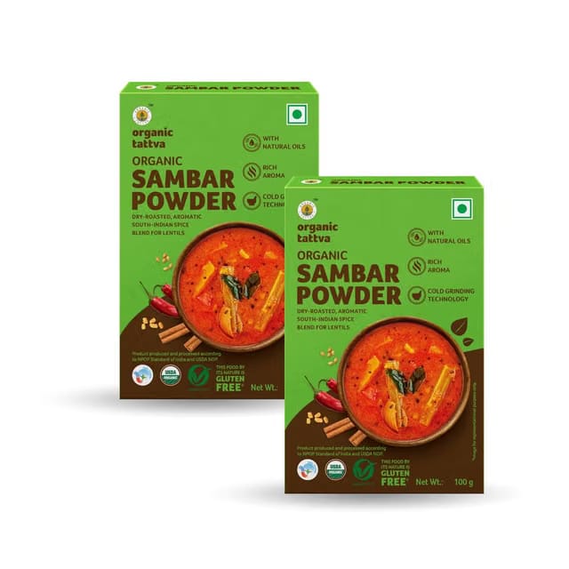 Organic Tattva Sambar Powder, 100gm, Authentic South Indian Flavor, 2 Pack