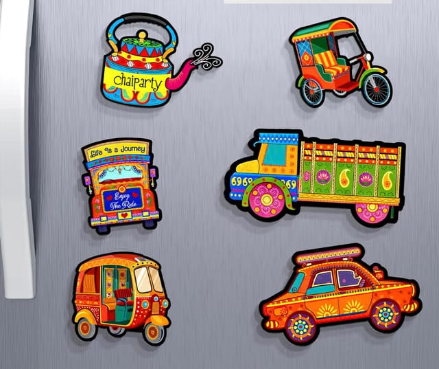 Fashionury Indian Truck Art Fridge Magnet, MDF Wooden Refrigerator Magnets, Strong Neodymium Backing