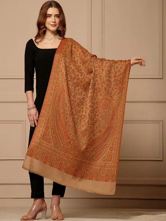 Knitkala Women Paisley Woven Design Pashmina Shawl