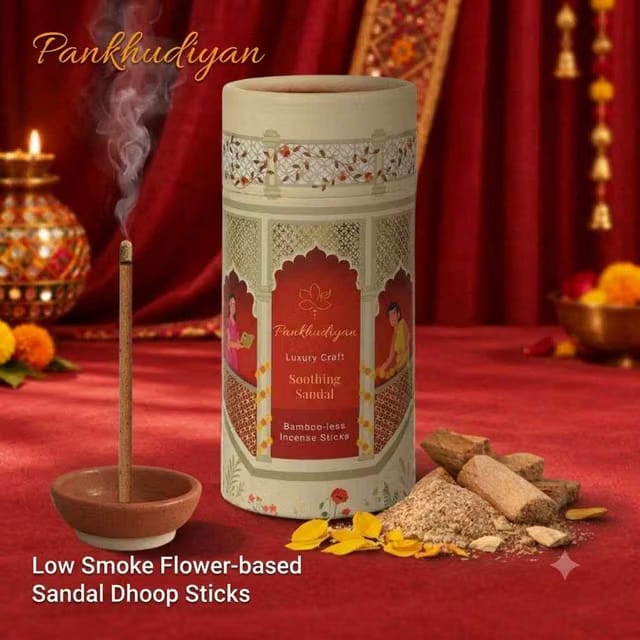 Sandal Flower-based Low Smoke Bambooless Dhoopsticks (Sticks+Ceramic Holder)