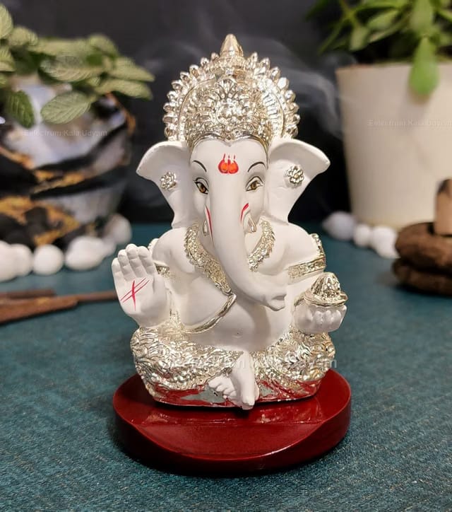Divine Figurine of Ganesha Gold Plated Idol on MDF Base