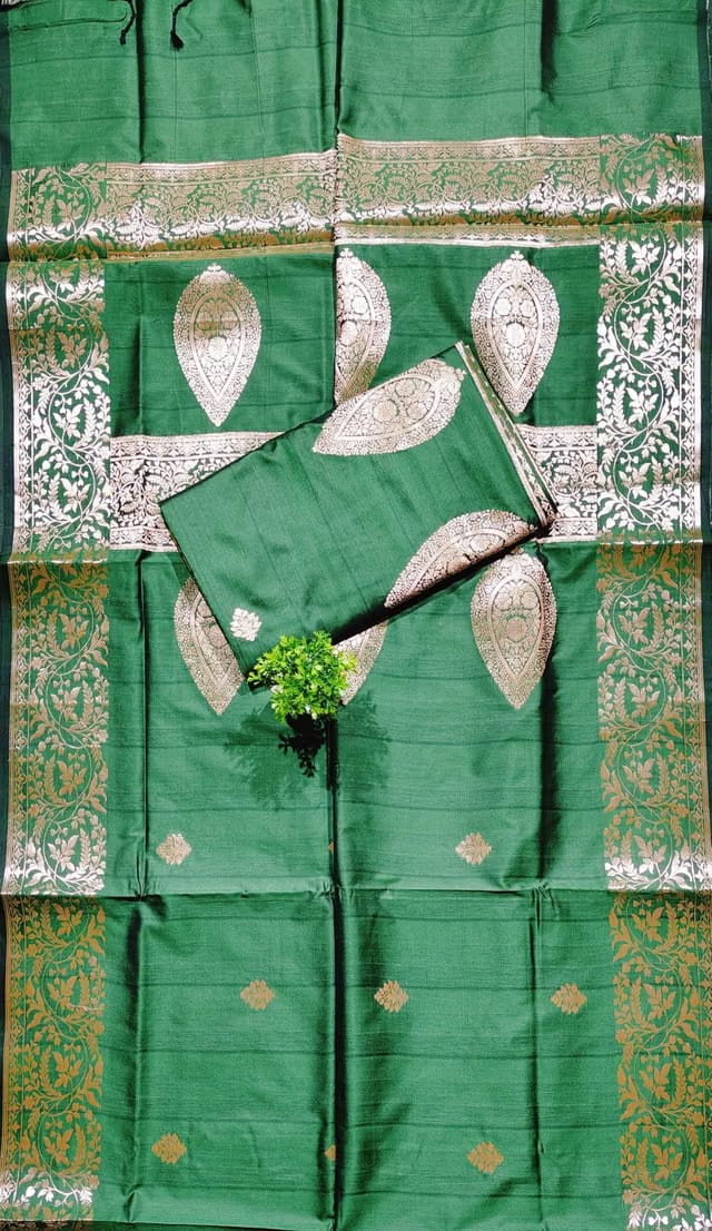 Muga Katan Silk Saree for Women with Running Blouse Piece, Traditional Silk Saree for Wedding and Festival