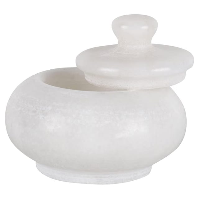 White Marble Round Kumkum Box, Sindoor Dani, Traditional Storage Container (3 Inch)