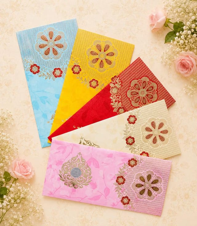 Decorative Shagun Envelopes with Floral Foil Print