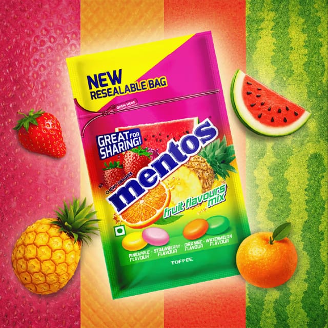 Mentos Rainbow Assorted Flavour Chewy Toffee Pouch