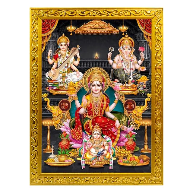 Laxmi Ganesh Saraswati With Kuber Ji Square Photo Frame - Small & Large Acrylic Frames For