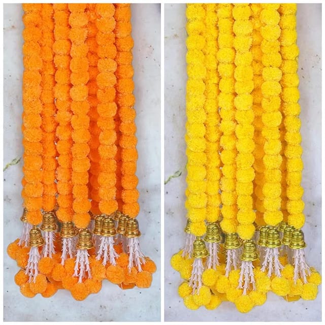 Abhaas Hand-Crafted Artificial Marigold Garland Toran Hanging Gendha Thonaram For Diwali Festivals With Bells &