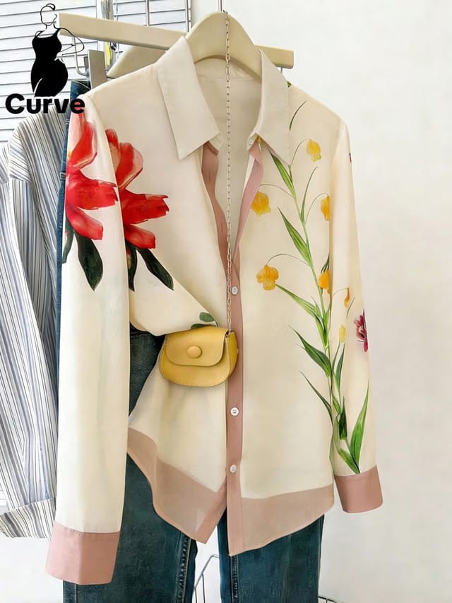 Women's Plus Size Contrast Placket Blouse
