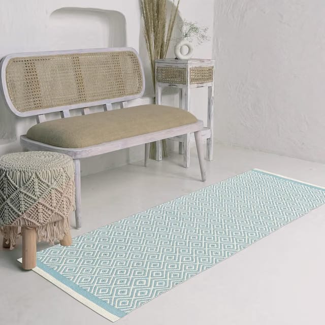 Hand Woven 100% Cotton Export Quality Designer Rug,Carpet,Dhurrie,Cotton Carpet Bed Side Runner for Bedroom