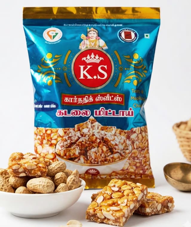 K.S Kovilpatti Special Kadalai Mittai (Peanut Chikki Candy) - Burfi - Pack of 3 x