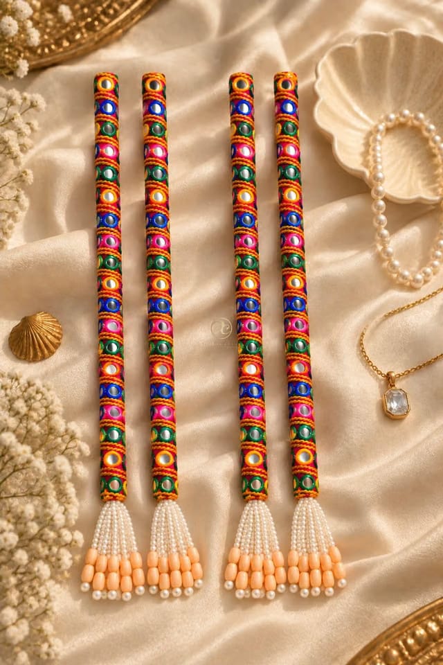 Pretty Dandiya Sticks with Colorful Mirror Work