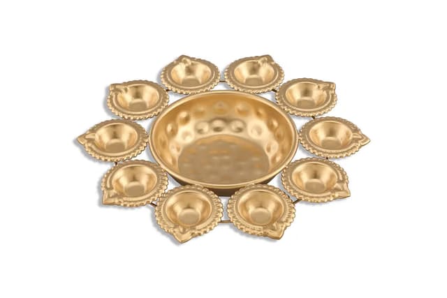 R Ayurveda Copper Diya Shape Iron Flower Decorative Urli for Home
