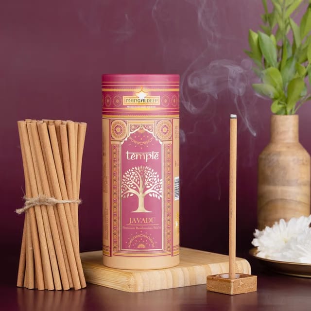 Temple Premium Bambooless Dhoop Sticks - Javadu - Ceramic Stand Inside - with Essential Oils (30 Sticks)