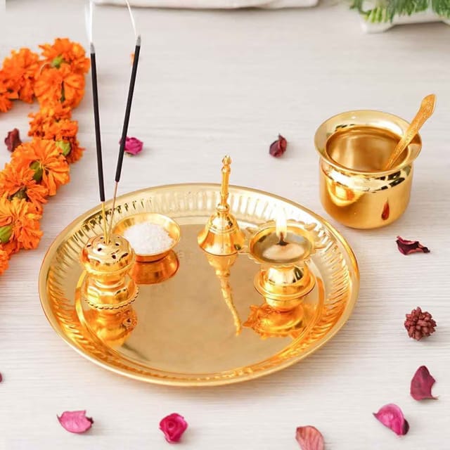 Handcrafted Decorative Golden Puja Thali