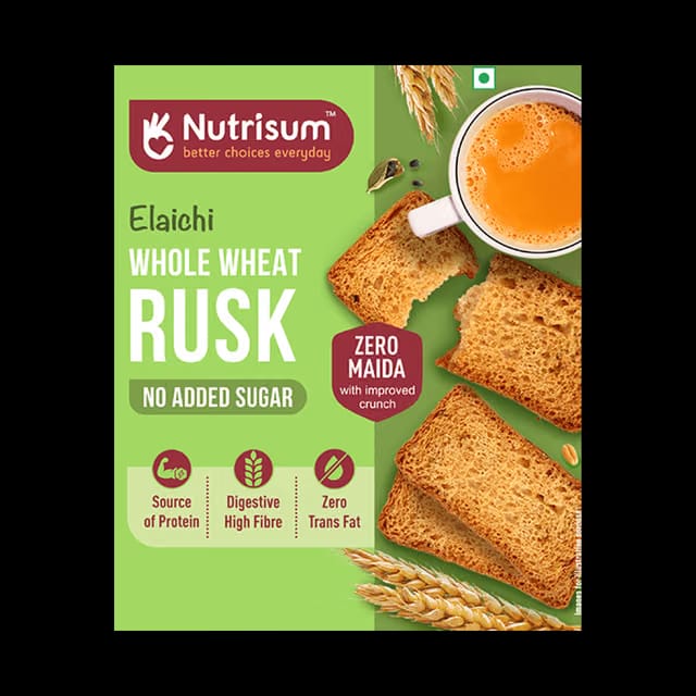 NUTRISUM Whole Wheat Rusk - No Added Sugar- Elaichi
