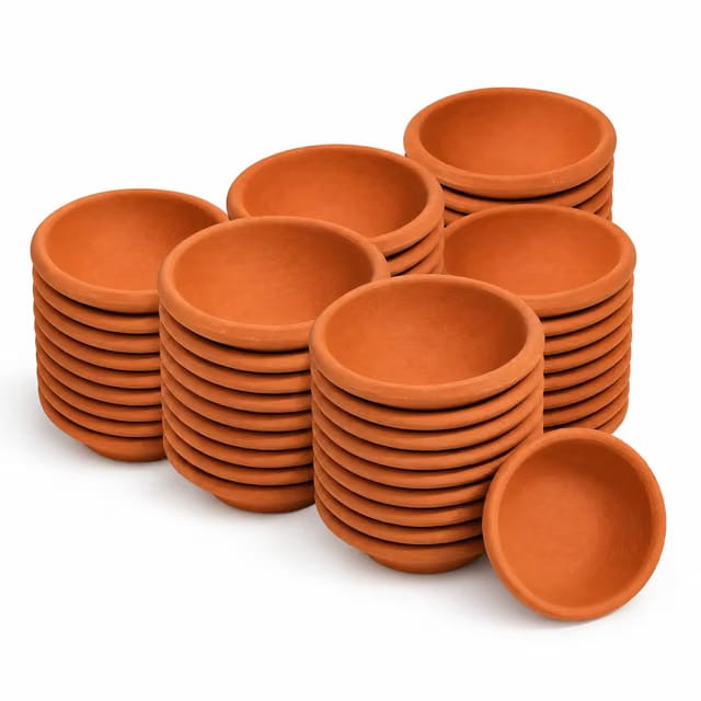 MISHI Natural Clay Diya Set of 100