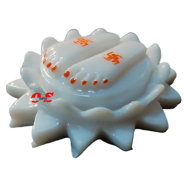 OM Sai Gifts Marble Laxmi Charan Paduka/Lakshmi Charan (White 6 CM)