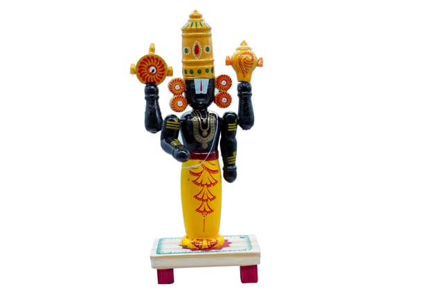 Andhra Hand Crafts Kondapalli Lord Balaji Wooden Idol Handcrafted Etikoppaka Decor Statue -9 Inch