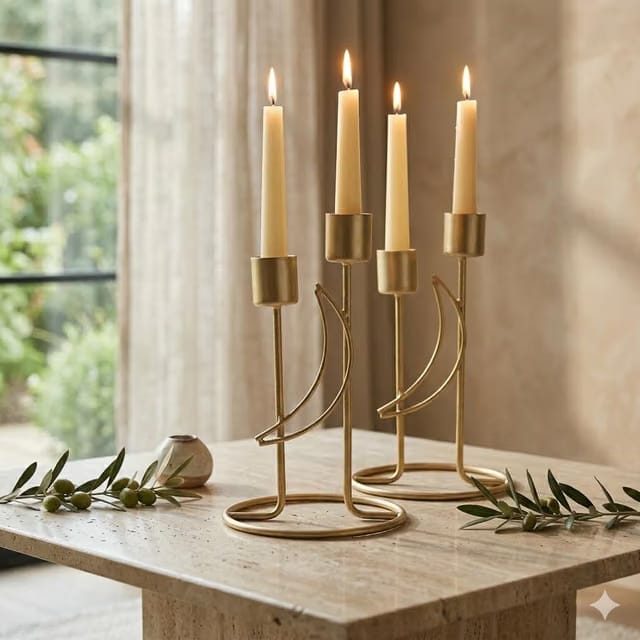 Modern Iron Double Candle Holder Set of 2 – Gold Metal Decorative Candle Stand for Home Decor