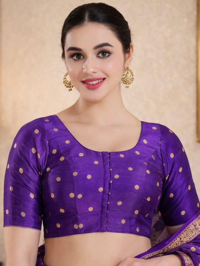 Brocade Blend Woven Design Zari Readymade Saree Blouse
