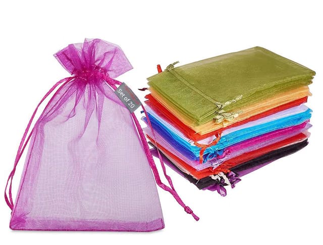 Pack of 20 - Organza Pouches Return Gift Bags Potlis (18 cm X 13 cm, Assorted Color) Premium Jewellery Pouch